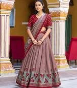 Maroon  Printed Tasar Silk Pleated Lehenga Choli for Women