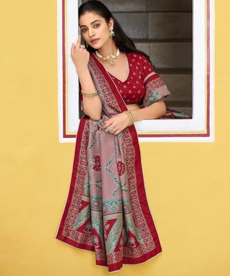 Maroon  Printed Tasar Silk Pleated Lehenga Choli for Women 2
