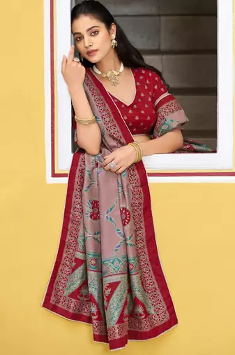 Maroon  Printed Tasar Silk Pleated Lehenga Choli for Women