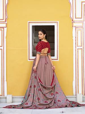 Maroon  Printed Tasar Silk Pleated Lehenga Choli for Women 3