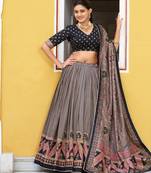 Balck  Printed Tasar Silk Pleated Lehenga Choli for Women