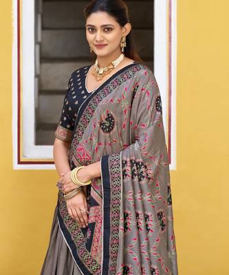 Balck  Printed Tasar Silk Pleated Lehenga Choli for Women 2