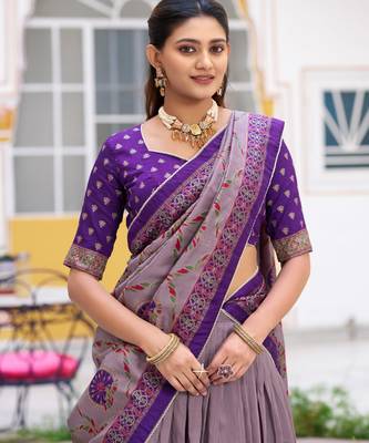 Purple Printed Tasar Silk Pleated Lehenga Choli for Women 2