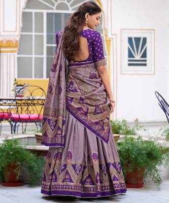 Purple Printed Tasar Silk Pleated Lehenga Choli for Women 3