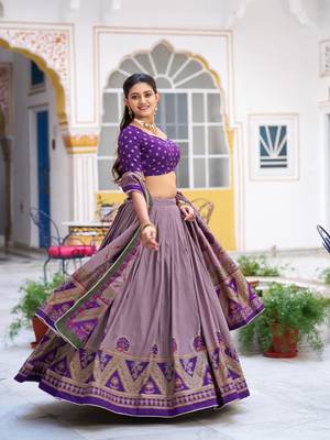 Purple Printed Tasar Silk Pleated Lehenga Choli for Women 4