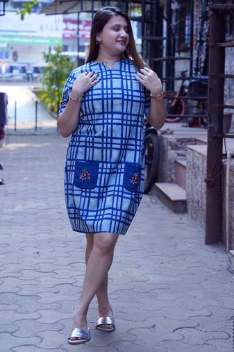 indigo handblock printed knee length dress