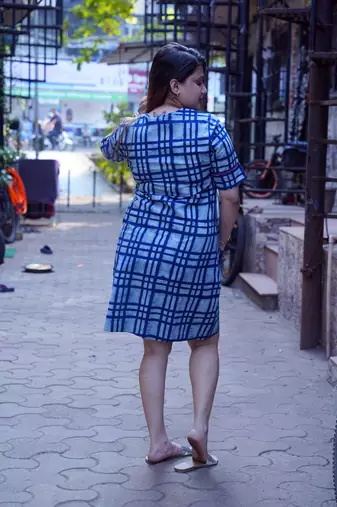indigo handblock printed knee length dress