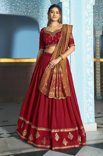 Women Vichitra Silk Sequins & Thread Work Embroidered Lehenga Choli