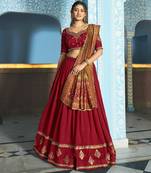 Women Vichitra Silk Sequins & Thread Work Embroidered Lehenga Choli