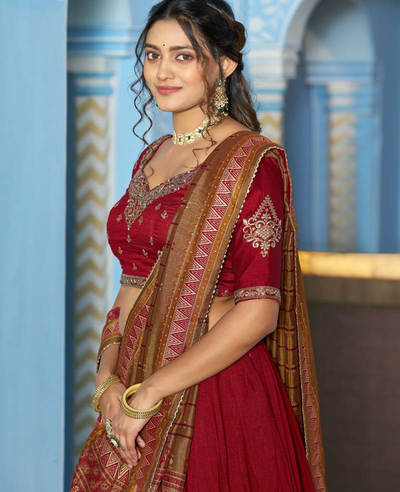 Women Vichitra Silk Sequins & Thread Work Embroidered Lehenga Choli