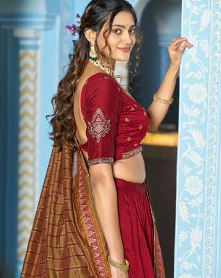 Women Vichitra Silk Sequins & Thread Work Embroidered Lehenga Choli 3