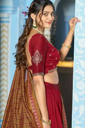Women Vichitra Silk Sequins & Thread Work Embroidered Lehenga Choli