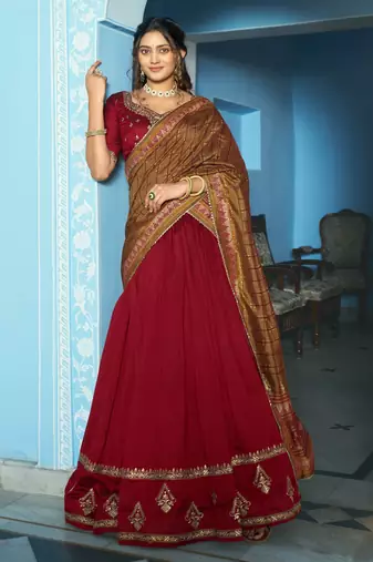 Women Vichitra Silk Sequins & Thread Work Embroidered Lehenga Choli