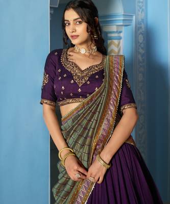 Women Vichitra Silk Sequins & Thread Work Embroidered Lehenga Choli 2
