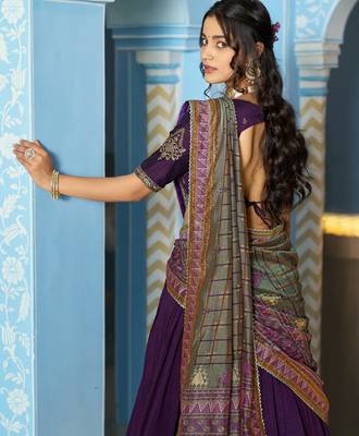 Women Vichitra Silk Sequins & Thread Work Embroidered Lehenga Choli 3