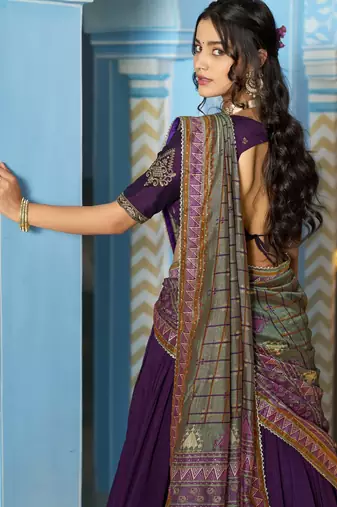 Women Vichitra Silk Sequins & Thread Work Embroidered Lehenga Choli