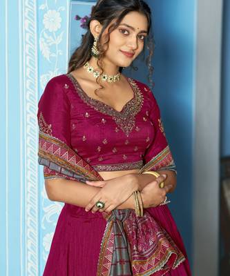 Women Vichitra Silk Sequins & Thread Work Embroidered Lehenga Choli 2