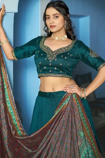 Women Vichitra Silk Sequins & Thread Work Embroidered Lehenga Choli