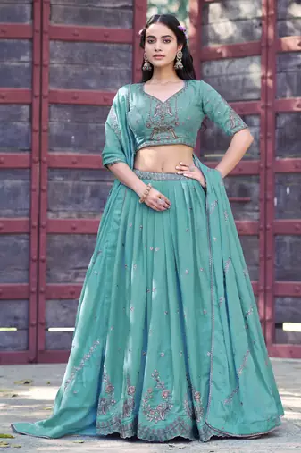 Georgette Sequins and Resham Work Lehenga Choli Set for Wedding & Festivals