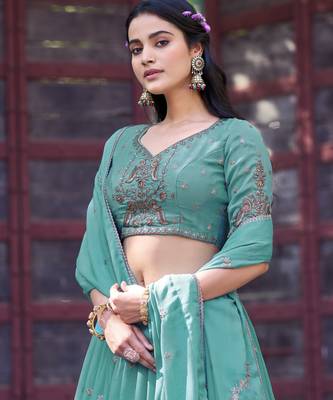Georgette Sequins and Resham Work Lehenga Choli Set for Wedding & Festivals 2