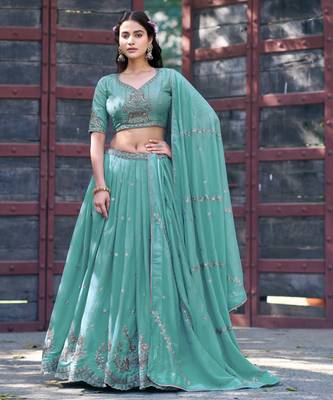 Georgette Sequins and Resham Work Lehenga Choli Set for Wedding & Festivals 4