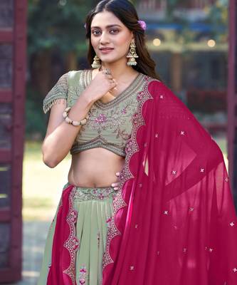 Georgette Sequins and Resham Work Lehenga Choli Set for Wedding & Festivals 2