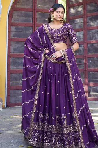 Georgette Sequins and Resham Work Lehenga Choli Set for Wedding & Festivals