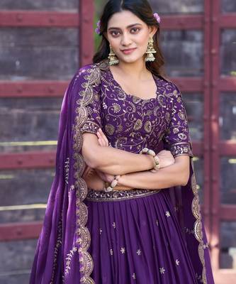 Georgette Sequins and Resham Work Lehenga Choli Set for Wedding & Festivals 2