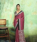 Maroon print modal satin saree for casual & uniform wear