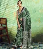 Green print modal satin saree for casual & uniform wear
