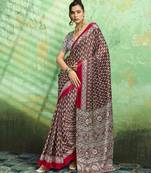 Red print modal satin saree for casual & uniform wear