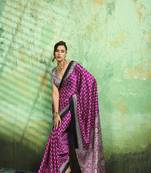 Purple print modal satin saree for casual & uniform wear