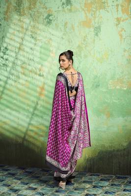 Purple print modal satin saree for casual & uniform wear 2