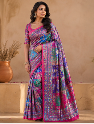 pink digital printed and mirror dola silk saree 1