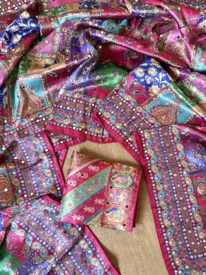 pink digital printed and mirror dola silk saree 2