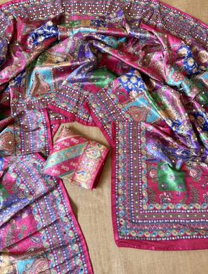 pink digital printed and mirror dola silk saree 3