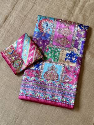 pink digital printed and mirror dola silk saree 4