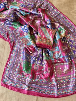 pink digital printed and mirror dola silk saree 5