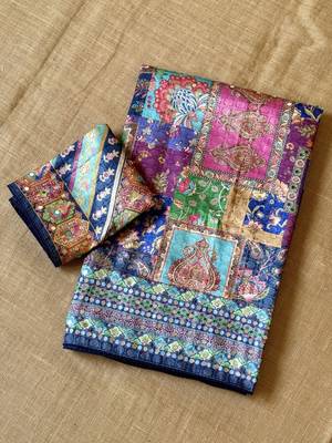 neavy blue digital printed and mirror dola silk saree 4