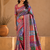 red digital printed and mirror dola silk saree