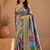 yellow digital printed and mirror dola silk saree