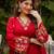 Ruby red embroidered ethnic kurta pant dupatta set for festive & party wear collection