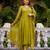 Olive green floral embroidered anarkali kurta pant dupatta set for festive ethnic wear