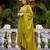 Olive green floral embroidered anarkali kurta pant dupatta set for festive ethnic wear