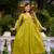 Olive green floral embroidered anarkali kurta pant dupatta set for festive ethnic wear