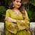 Olive green floral embroidered anarkali kurta pant dupatta set for festive ethnic wear