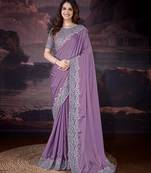 Purple silk blend Embroidery Sequin work Saree with Unstitched Blouse Piece