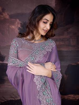 Purple silk blend Embroidery Sequin work Saree with Unstitched Blouse Piece 4
