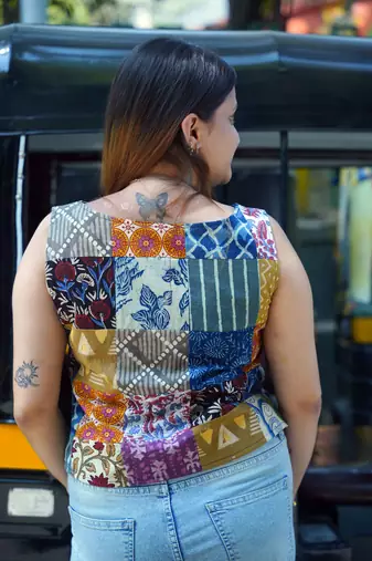 handblock patchwork crop top