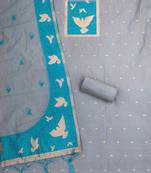 Grey muga cotton jamdani suit dress material with dupatta